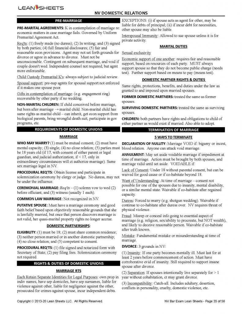 Nevada Bar Exam Outlines | Leansheets.com